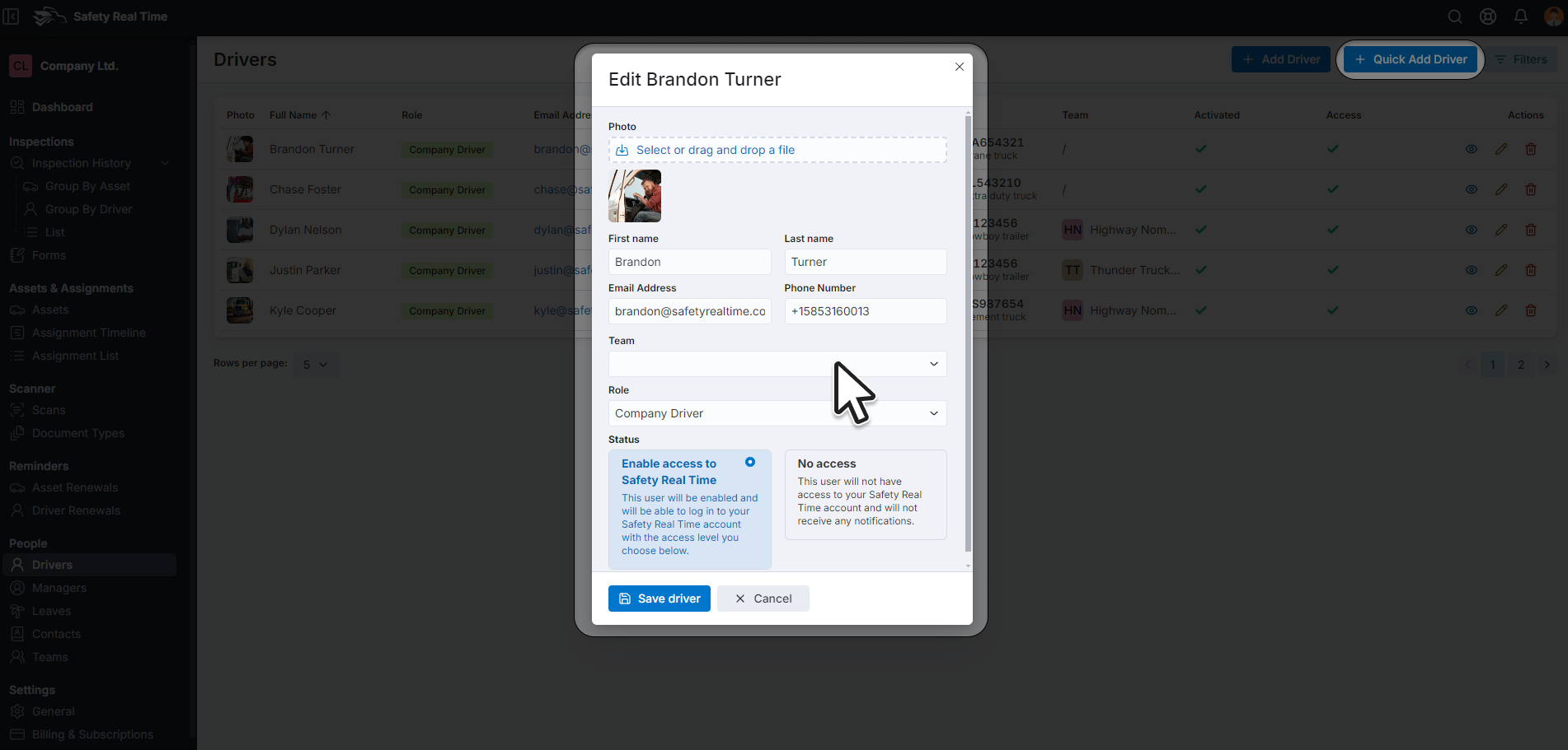 Assigning Drivers to Teams