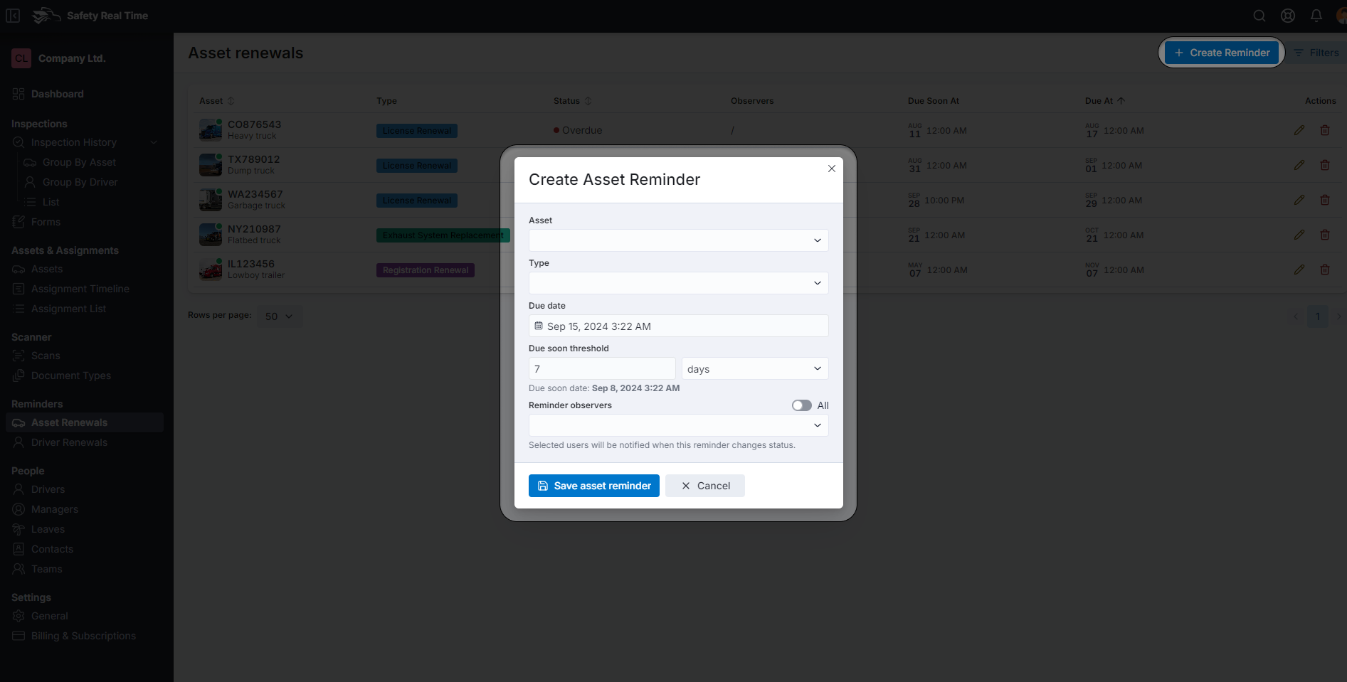 Creating an Asset Reminder