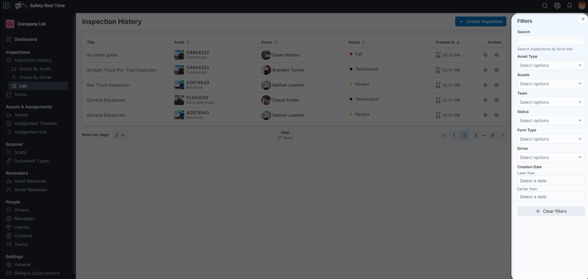 Filtering and Searching Inspections