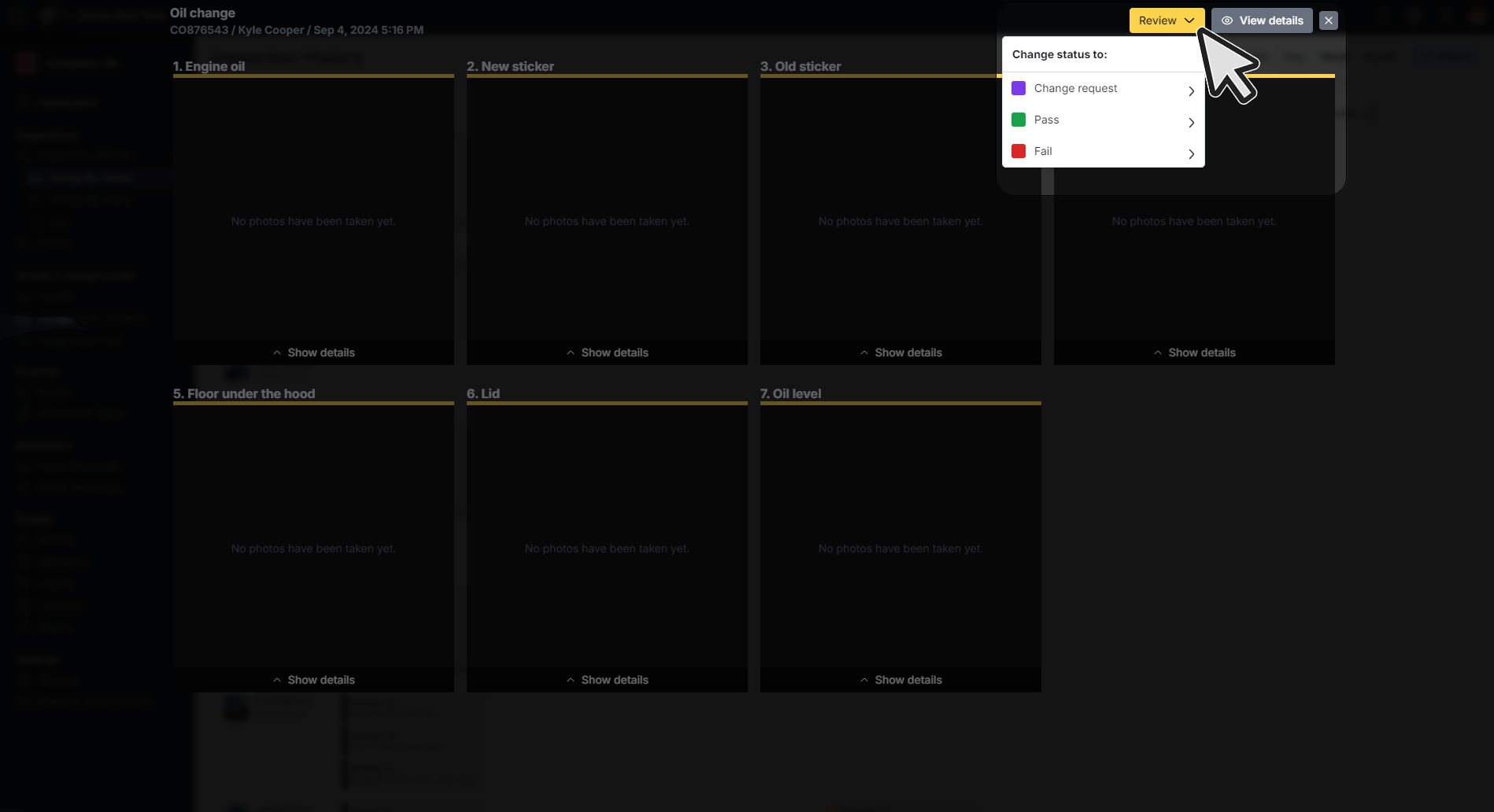 Changing Inspection Status